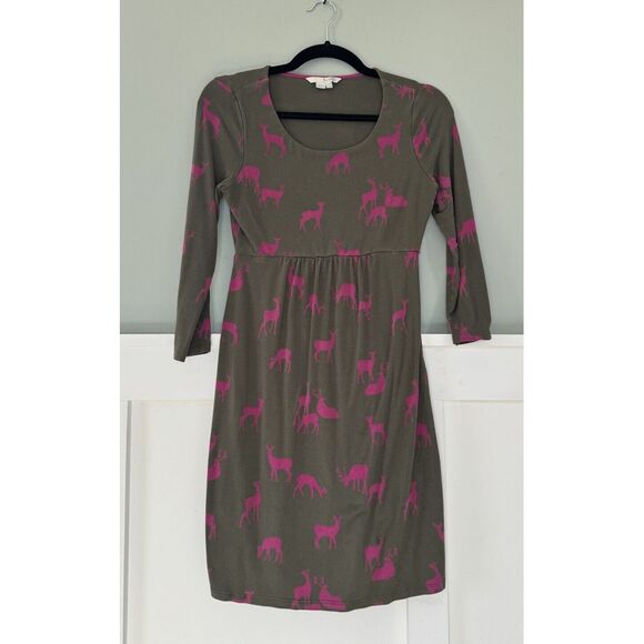 Boden Dresses & Skirts - Boden Womens US‎ 4 Oh Deer Jersey Dress Midi Knit Printed Novelty Green Pink